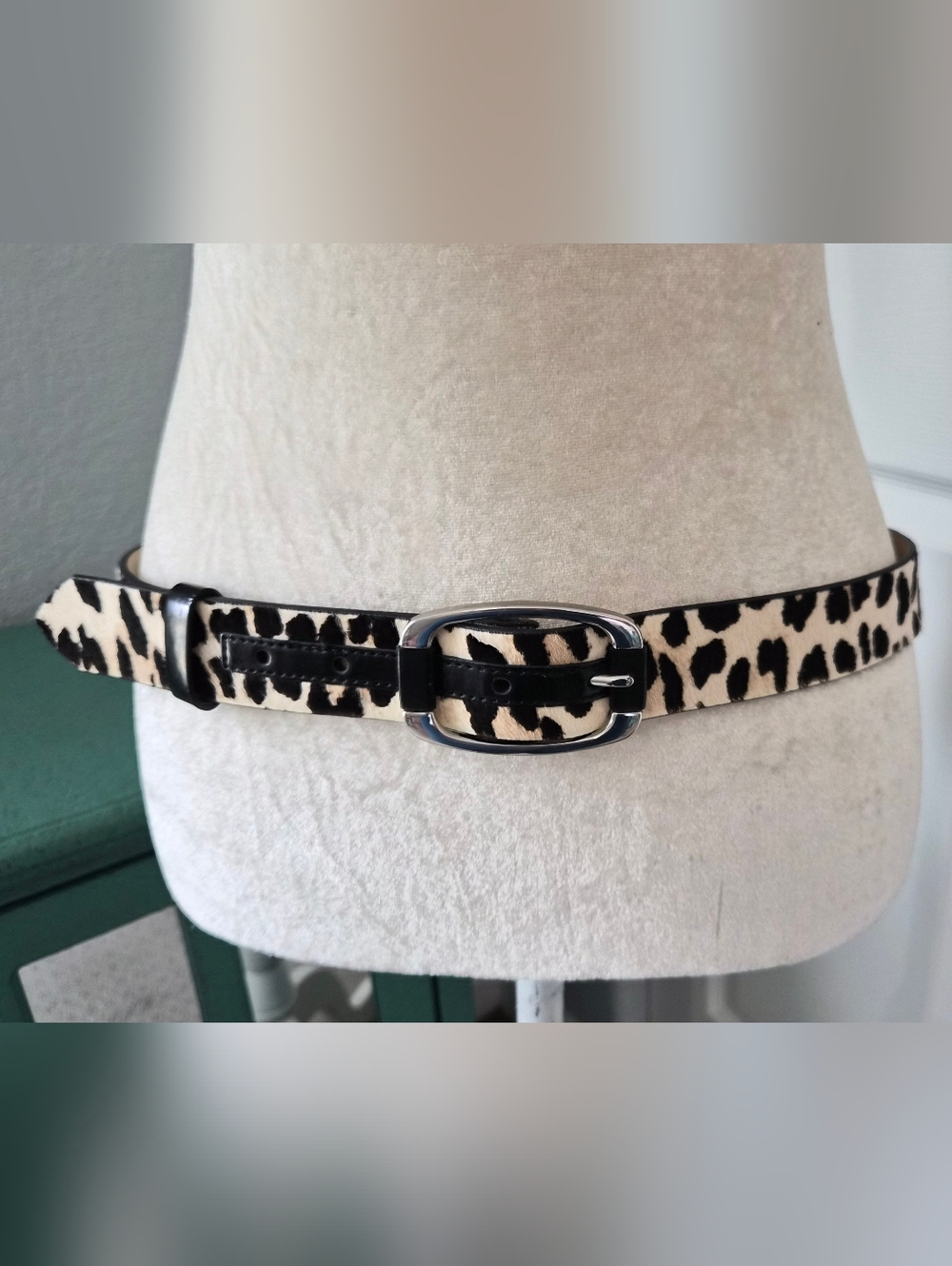 WHBM Leopard Calf Hair Statement Belt Chic Edgy L